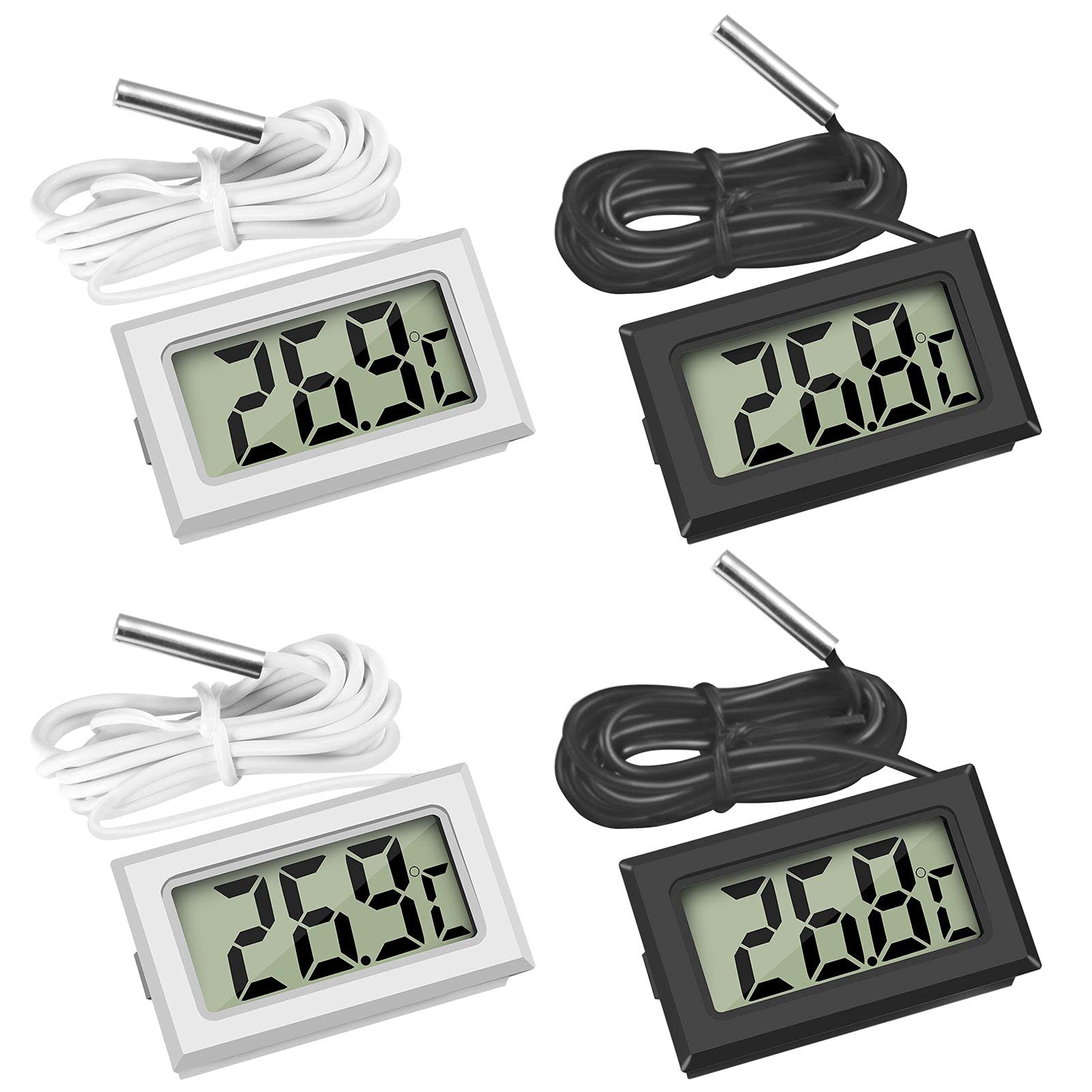 Thlevel Mini Digital Thermometer Room Thermometer Fridge Thermometer with Probe for Freezer Refrigerator 2 Black 2 White — image 1