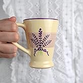 City to Cottage Handmade Lavender Floral Purple And Cream Ceramic Coffee, Tea, Latte Mug, Cup with Large Handle, Unique 7 oz / 200ml Designer Pottery for Tea Lovers