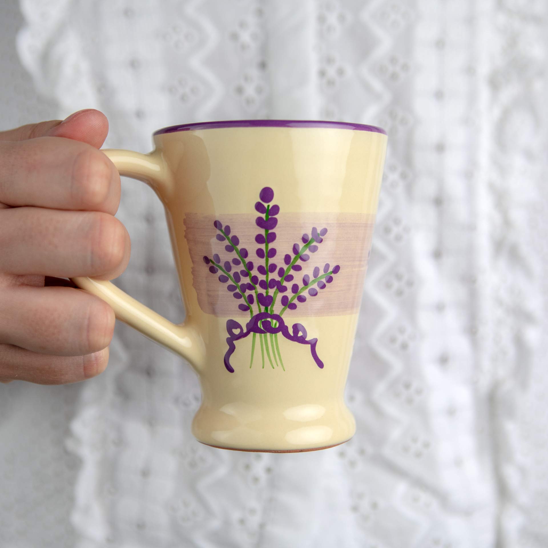 City to Cottage® Lavender Pattern Purple and Cream | Designer Handmade Hand Painted | Unique Ceramic | Coffee Tea Latte Mugs Cups with Large Handle | Gift