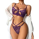 Avidlove Underwire Lingerie for Women Lace Bra and Panty Set Sexy Underwear Sets 2 Piece Strappy Lingerie with Thong