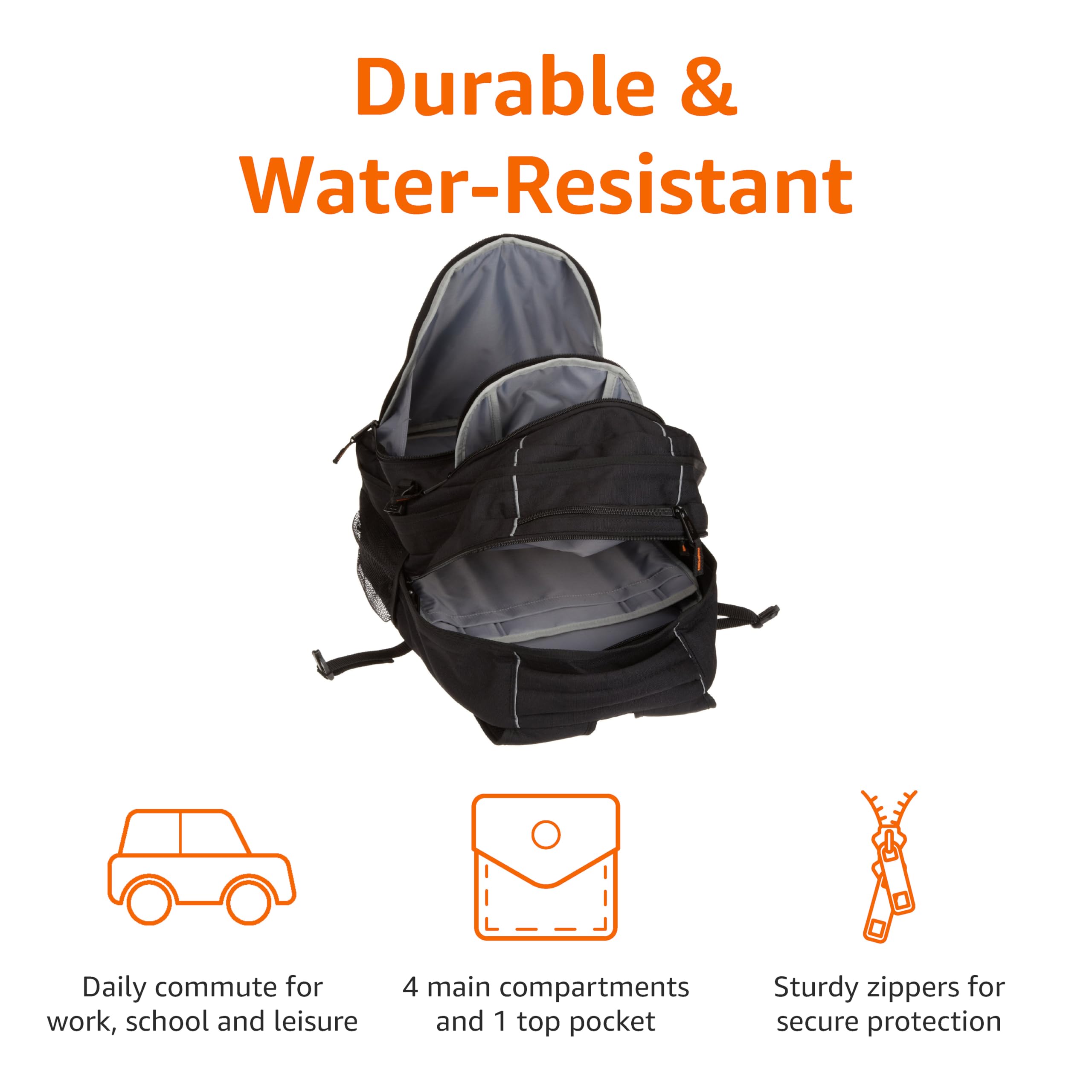 Amazon Basics Laptop Backpack Fits Up to 17-Inch Laptops, Black