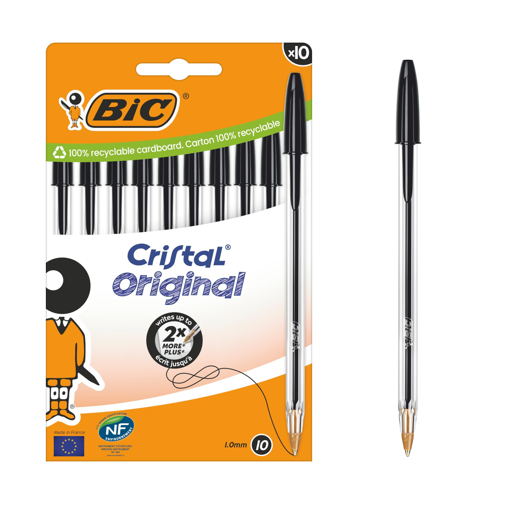 BIC Cristal Original Ballpoint Pens Medium Tip (1 mm) – Black, Box of 10