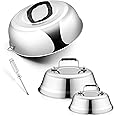 Cheese Melting Dome Set of 3, Leonyo 12"-9"-6.5" Metal Steam Basting Cover for Griddle Grill, Heavy duty Stainless Steel Griddle Accessories for BBQ Flat Top Kitchen Cooking Hamburger, Heat Proof Grip