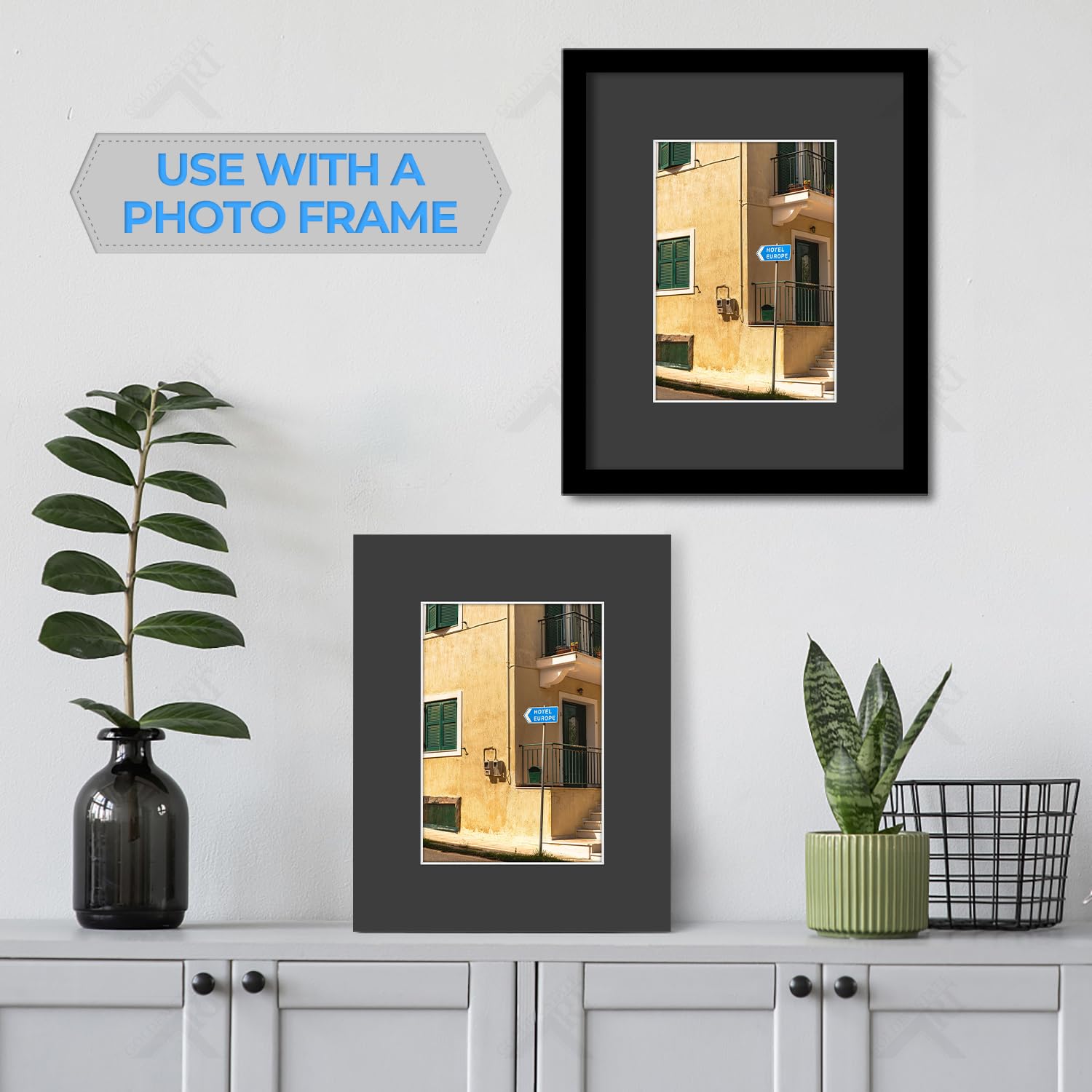 Golden State Art Pack of 50, Acid-Free Black Pre-Cut 8x10 Picture Mat for 5x7 Photo with White Core Bevel Cut Frame Mattes