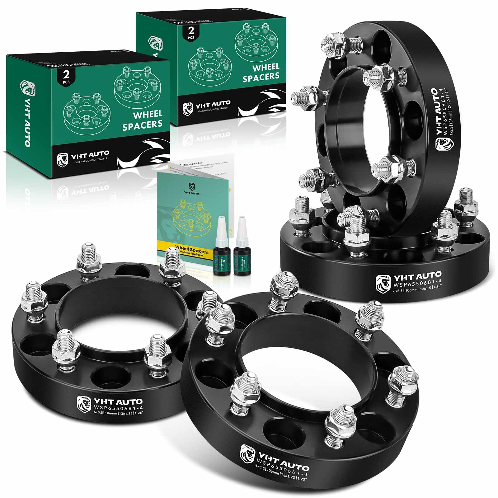 Photo 1 of YHTAUTO 6x5.5 Hubcentric Wheel Spacers 1.25 inch Fit Toyota Tacoma Tundra 4Runner FJ Cruiser & Lexus GX Models, Forged 6x139.7 mm 6 Lug Tire Spacers 32 mm w/M12x1.5 Studs 106 mm Hub Bore 4PCS, Black
