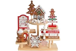 SYNCVIBE Gingerbread Christmas Decorations 8 PCS Tiered Tray Decor Set, Cute Tabletop Christmas Decor for Home Shelf Mantel Fireplace Office Desk Coffee Bar Xmas Table Centerpieces Tray Objects Holiday Baking