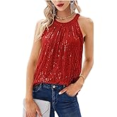 GRACE KARIN Sequin Halter Tops for Women Sleeveless Sparkly Shiny Tank Tops Ruched Flowy Sparkly Club Outfits Party Shirt