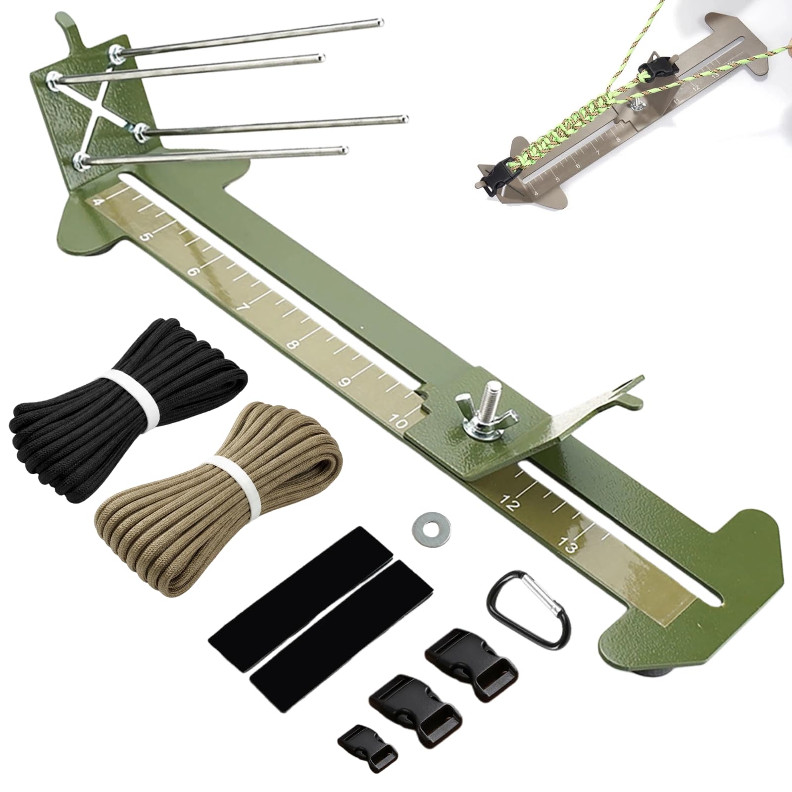 KOKKOYA Paracord Jig Tools Bracelet Making Kit Accessories Adjustable Paracord Jig Kit with 2 Cords and 3 Buckles Bracelet Adjustable Length 4" to 13" (Army Green)