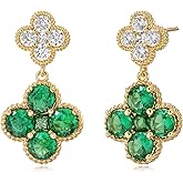 MTMY Dangle Earrings for Women 14K Gold Plated Four Leaf Clover Dangling Drop Birthstone Stud Earrings Trendy Flower Birthstone Jewelry Birthday Gifts