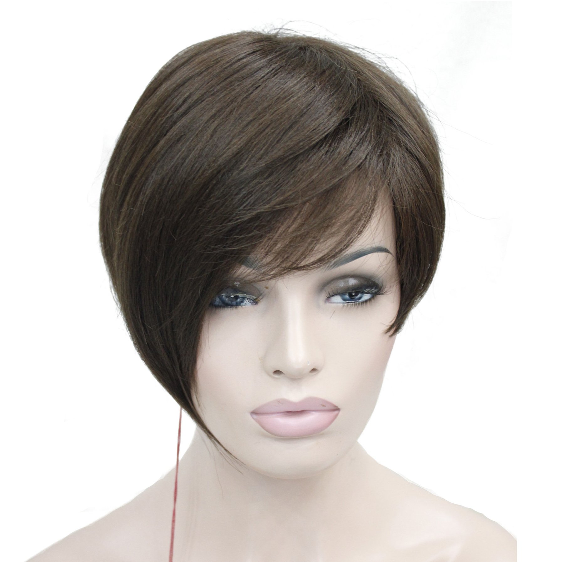 Lydell Short Soft Asymmetrical Brown Blonde Mix Wig heat friendy Full wig (Medium Ash Brown)