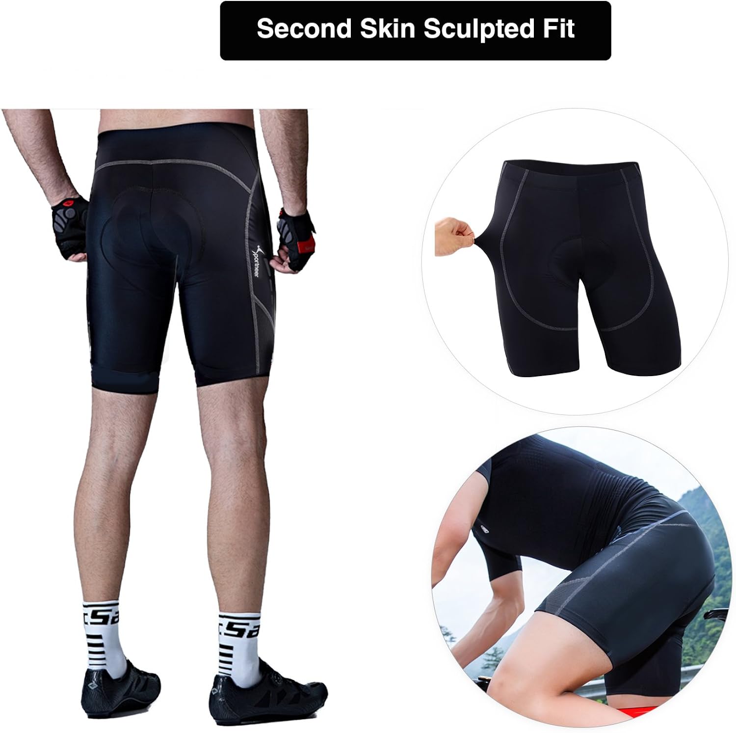 Sportneer Men's Padded Cycling Shorts Bike Bicycle Pants Tights Breathable and Absorbent : Clothing