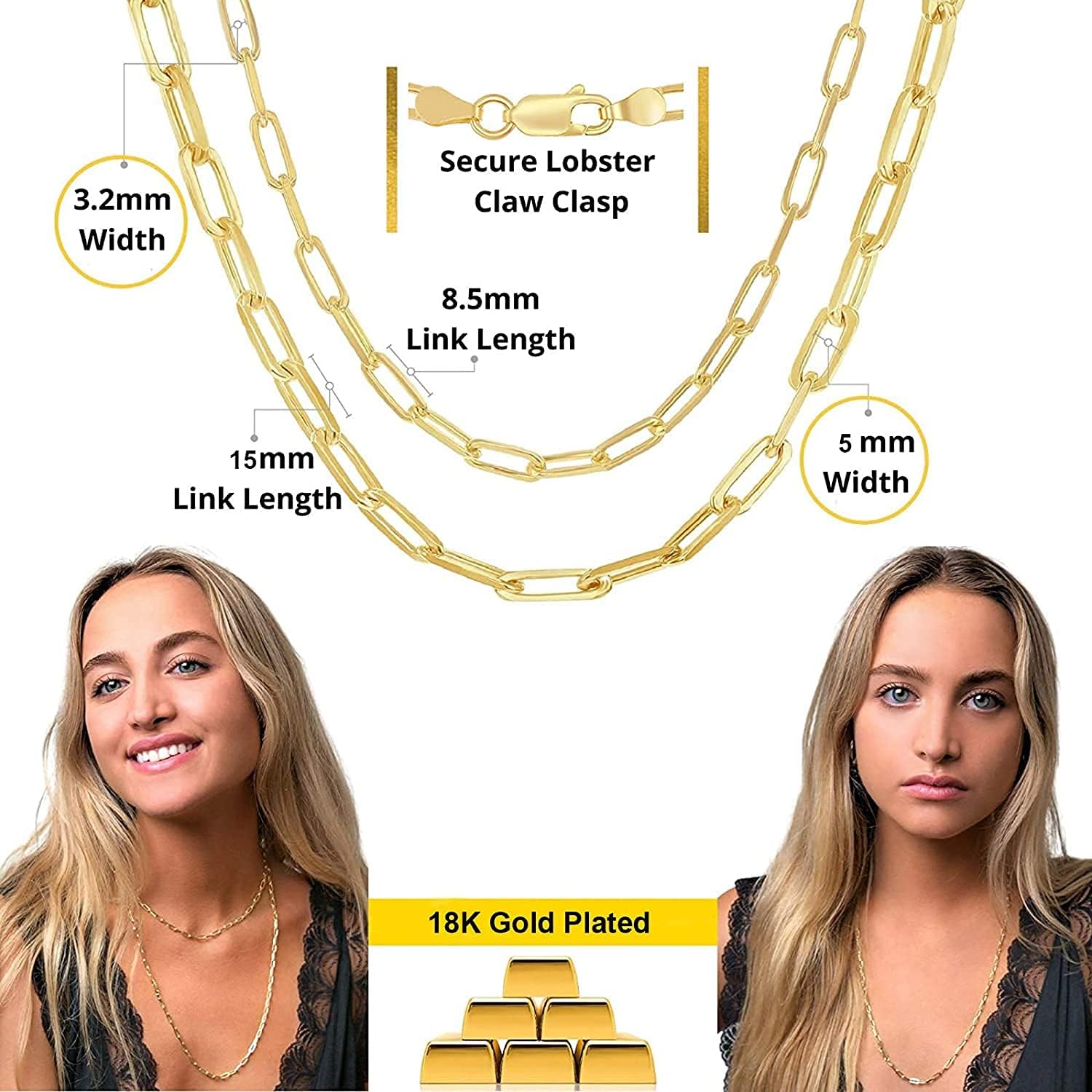 RWQIAN 18k Gold Paperclip Chain Link Necklace Dainty Paperclip Link Chain Layered Necklace Oval Link Chains Initial Necklaces Set for Women Girls (18K Silver Necklace): Clothing
