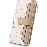 GAEKEAO Womens Wallet Slim Thin RFID Blocking Floral Vegan Leather Card Holder Bifold Long Ladies Wallet with Zipper Pocket