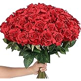 YXZZWL 60 Pcs Artificial Roses in Bulk, Fake Silk Roses Realistic Roses Stem Faux Roses Bouquet for Wedding Centerpieces Flower Arrangement Home Decor (Red)