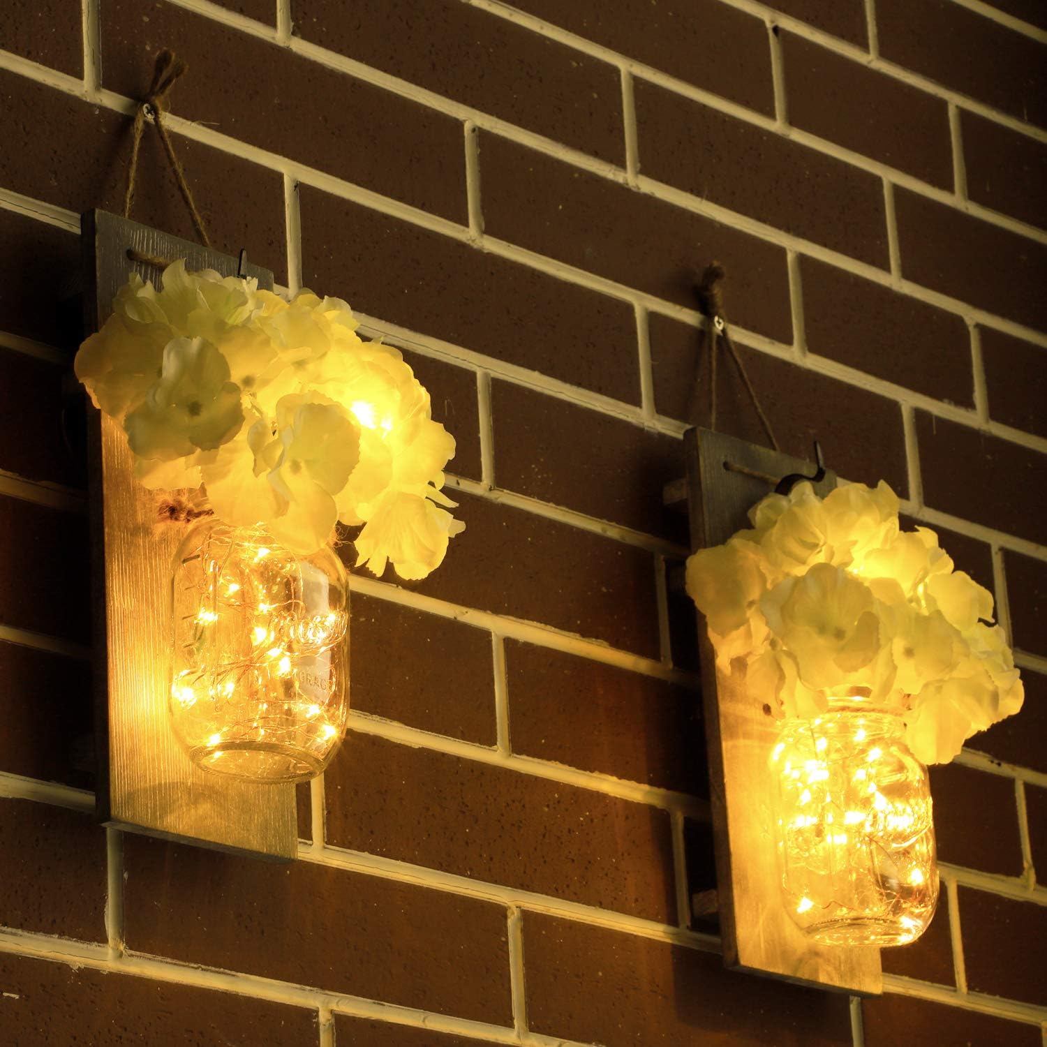 HABOM Mason Jar Sconce Wall Art Home Decor – Lighted Rustic Country Farmhouse Nightlight Decorations, Decorative Vase Accents for Kitchen, Bathroom, Bedroom, Venue, Office: Home & Kitchen