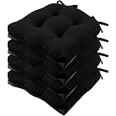 Wellsin Chair Cushions for Dining Chairs, Non-Slip Kitchen Chair Pads with Ties, Tufted Shredded Foam Kitchen Chair Cushions Set of 4, 15.5" X 15.5", Black