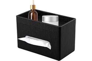 Rectangular Tissue Box Cover, PU Leather Tissue Box Holder with Detachable Storage Tray, Waterproof Napkin Dispenser, Stylish