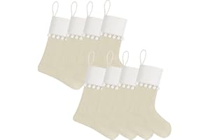 WANZELONYO Christmas Stocking 18 Inch 8 Pack Linen Tassel Decoration Hanging Stocking for Vinyl Sublimation HTV Ironing Craft Embroider Beige