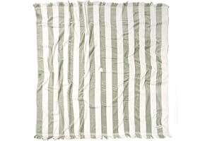 Business & Pleasure Co. Holiday Beach Blanket - Perfect for The Beach & Picnics - Oversized Beach Towel with Fringe - Soft 500 GSM Cotton - Sage Capri Stripe