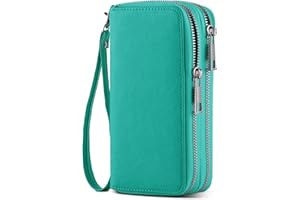 HAWEE Cellphone Wallet for Women Dual Zipper Long Purse with Removable Wristlet