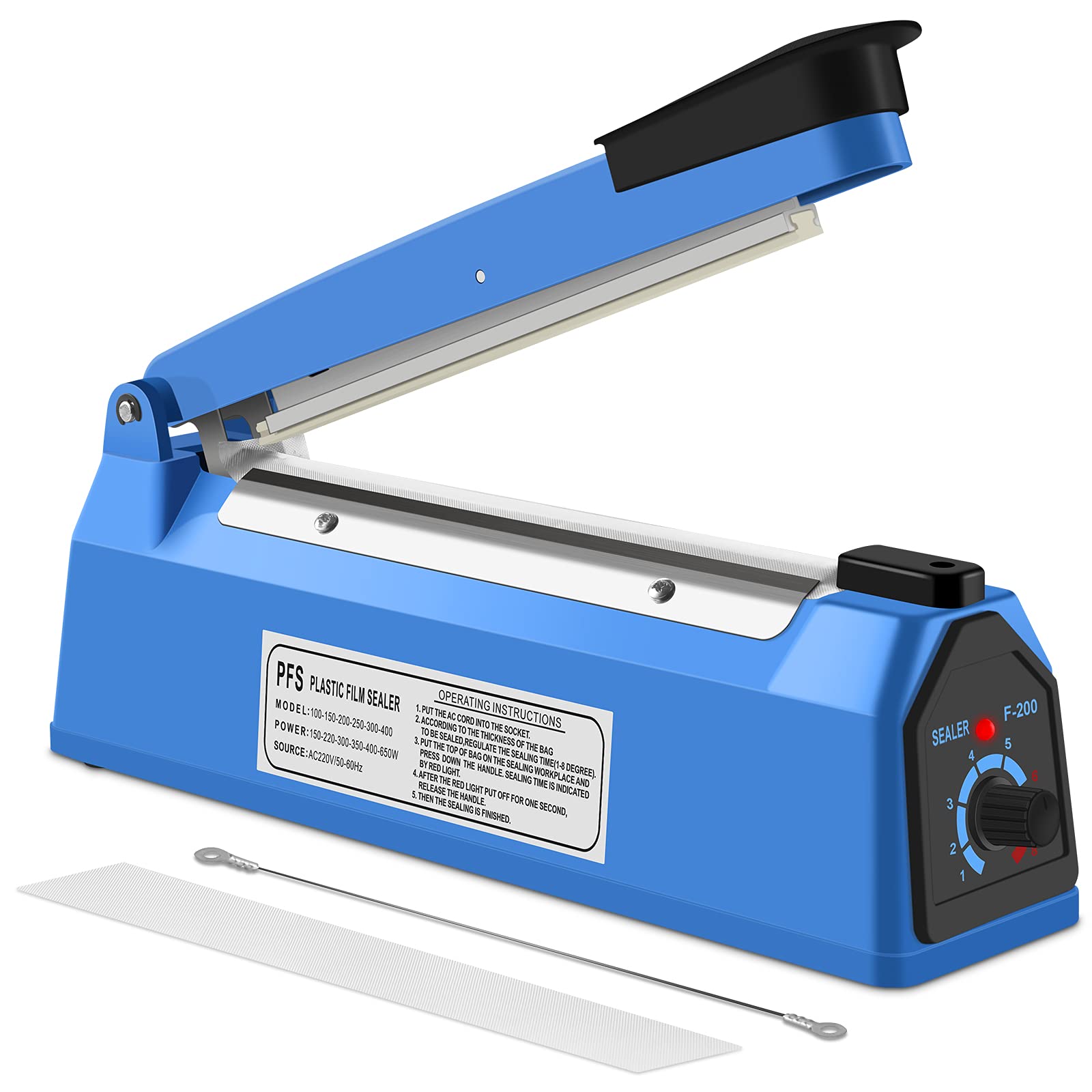 Nestling Heat Sealer Plastic Bag Sealer Impulse Sealer Black Food Sealer Bag Packing Machine For PP And PE Plastic Bag Sealer (200mm)