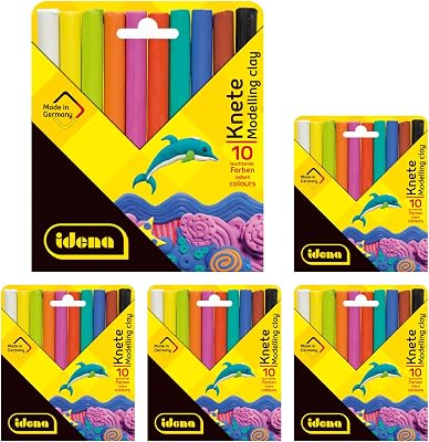 90386 - Set di Argilla da Modellare con 50 Bastoncini in 10 Colori, 5 scatole di Cartone con 10 Bastoncini ciascuna