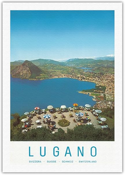 Amazon Co Jp ルガーノ スイス ルガーノ湖の上空からの眺め ビンテージな世界旅行のポスター によって作成された ヴィカーリ V 1957 美しいポスターアート ホーム キッチン