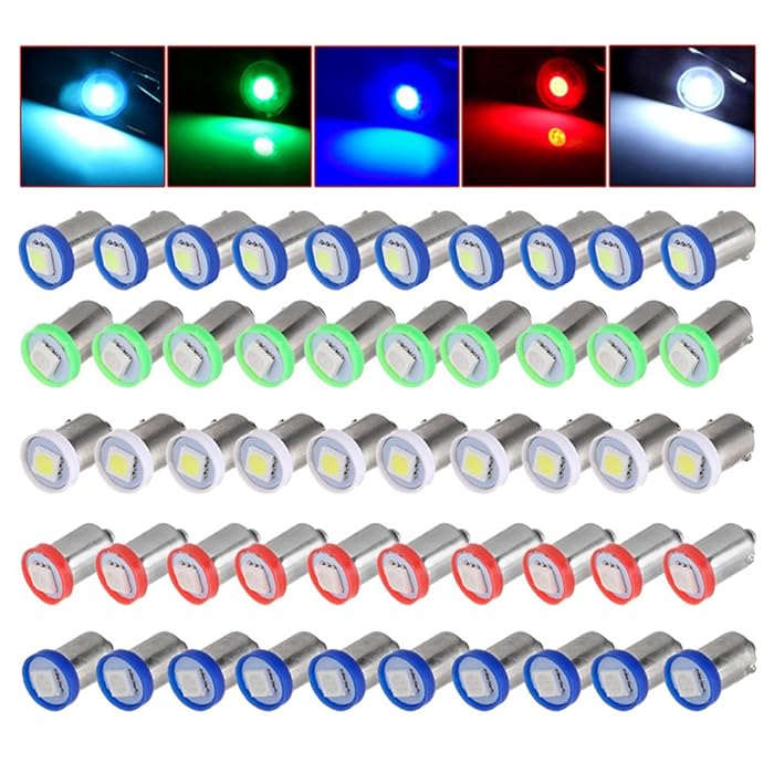 Dashboard Light,cciyu 50 Pack BA9S SMD Insrument Cluster Gauges Ash Tray Glove Box LED Light Bulbs 5Color 1815 1816 182 1889 1891