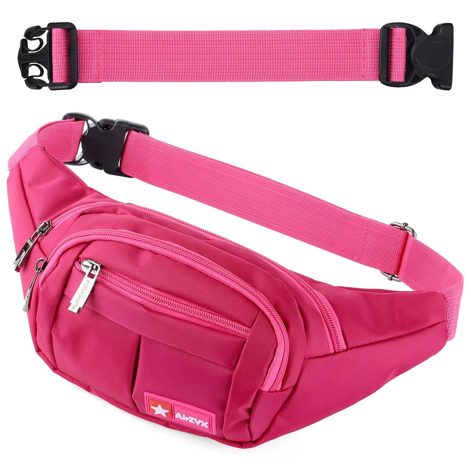 Bumbags and Fanny Packs for Running Hiking Waist Bag Outdoor Sport Hiking Waistpack for Men Women (Rosered-Ex-Belt)
