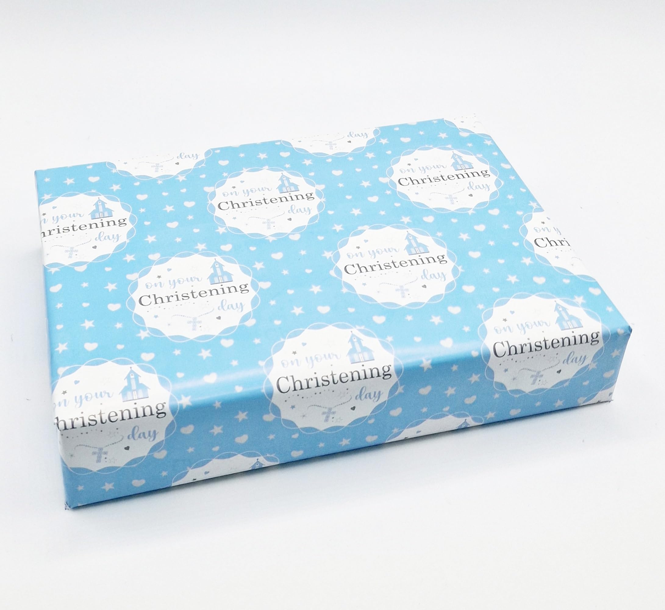 Party Angels 2 Sheets 2 Tags On Your Christening Day Boy Wrapping Paper Gift Wrap Blue and White (AWU)
