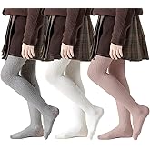 hakugoo Girls Tights Toddler Seamless Plain/Cable Knit Leggings Stockings 2/3 Pack Cotton Pantyhose Pants for 2-8 Years