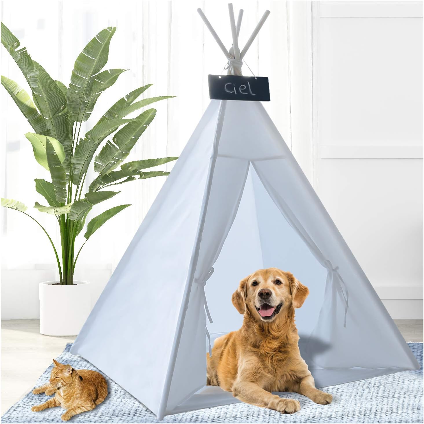 Ukadou Pet Teepee for Dogs Cats, Portable Pet Puppy Kitty Large Tents with Floor Mat, Animal Teepee up to 35lbs