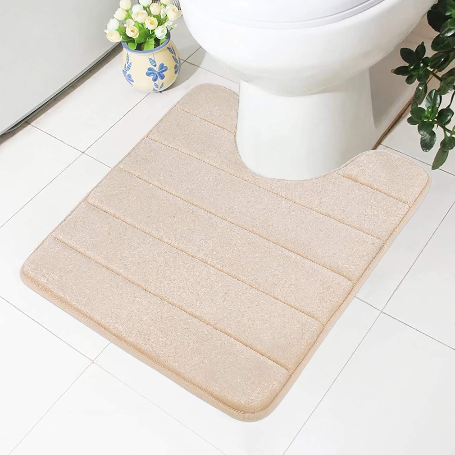 Amazon Com Buganda Memory Foam Contour Toilet Bath Rug U Shaped Non Slip Absorbent Thick Soft Washable Bathroom Rugs Floor Carpet Bath Mat For Bathroom Sink Toilet 20 X 24 Beige Home Kitchen