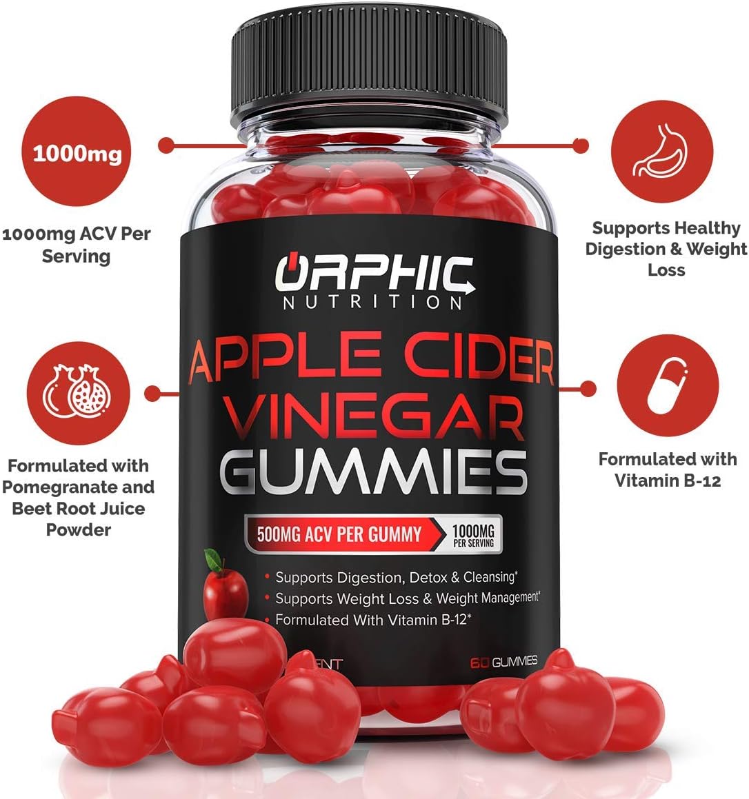 Apple Cider Vinegar Gummies - 1000mg - Formulated for Weight Loss, Energy Boost & Gut Health - Supports Digestion, Detox & Cleansing - Natural ACV Gummies W/ VIT B12, Beetroot & Pomegranate: Health & Personal Care