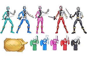 Power Rangers Dino Fury 5 Team Multipack 6-Inch Action Figure Toys with Keys and Chromafury Saber Weapon Accessories (Amazon Exclusive)