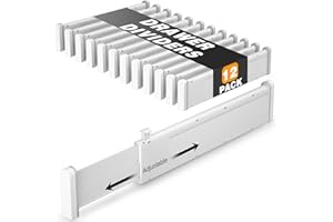 HiYZ Expandable Drawer Dividers - 12.6-22.8'' Adjustable Drawers Organizers for Kitchen Utensils, Drawer Separators in Bedroom, Dresser, Office, Bathroom, Fridge, 12 Pack Long Dividers-Gray