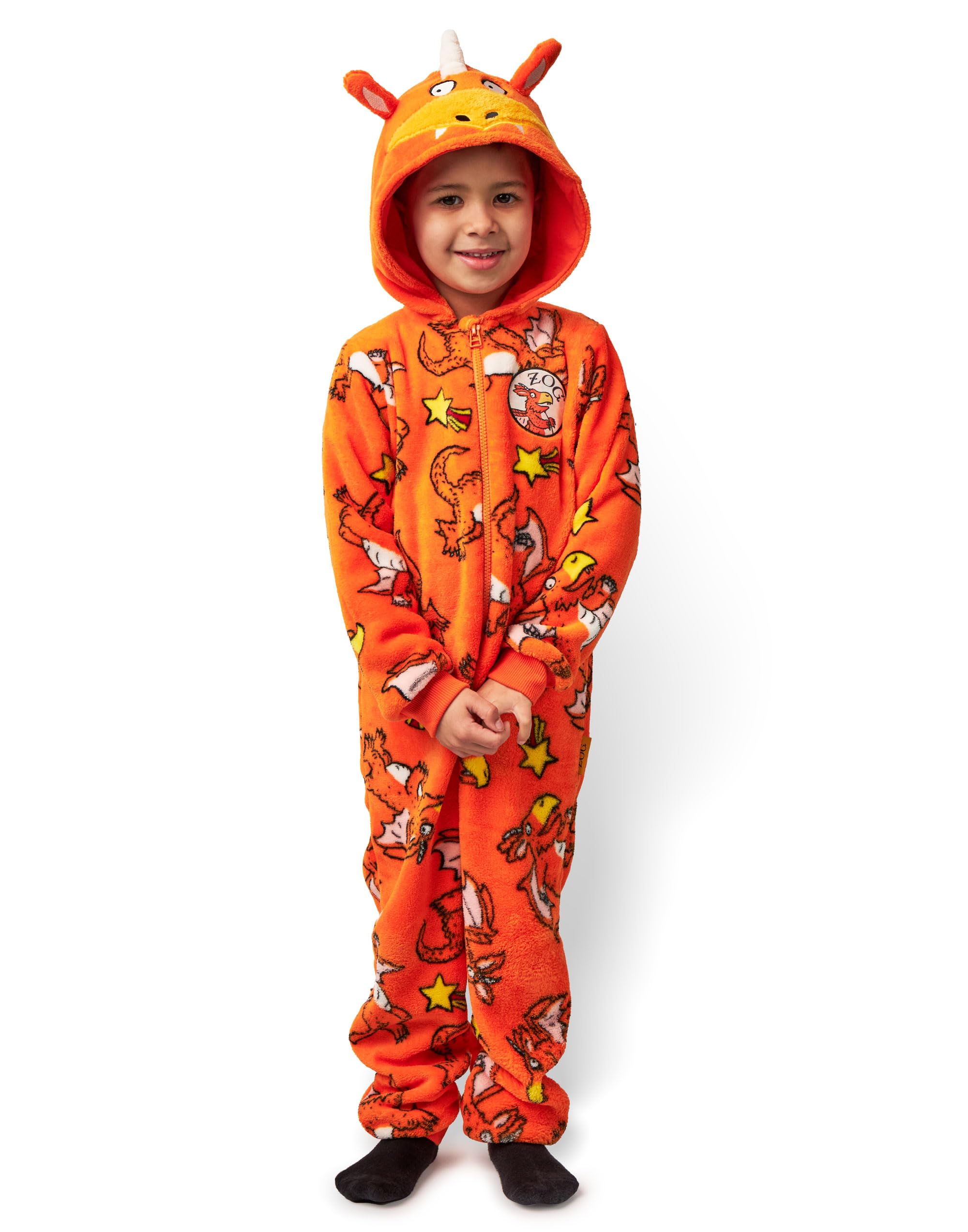 Gruffalo Kids Onesie | Orange Zog All in One Sleepsuit Pyjamas For Boys & Girls | Fleece Bodysuit Costume PJs with 3D Ears & Horn | Nightwear Pyjama Loungewear Gift for Children & Toddlers