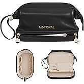 MSTONAL Travel Makeup Bag, Large Capacity Double Layer Cosmetic Bags for Women, Waterproof Portable Make Up Skincare Pouch with Makeup Brush Organizer, Toiletry Bag for Essentials, Black