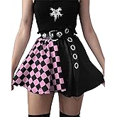 TSMNZMU Womens Punk Plaid Mini Skirts High Waist Gothic Grunge Skirt Y2K Alt Emo Checkered Skirt with Belt