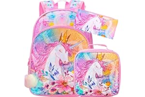 WZLVO Kids Backpack for Girls,Prechool Elementary Kindergarten School Bookbag and Lunch Box