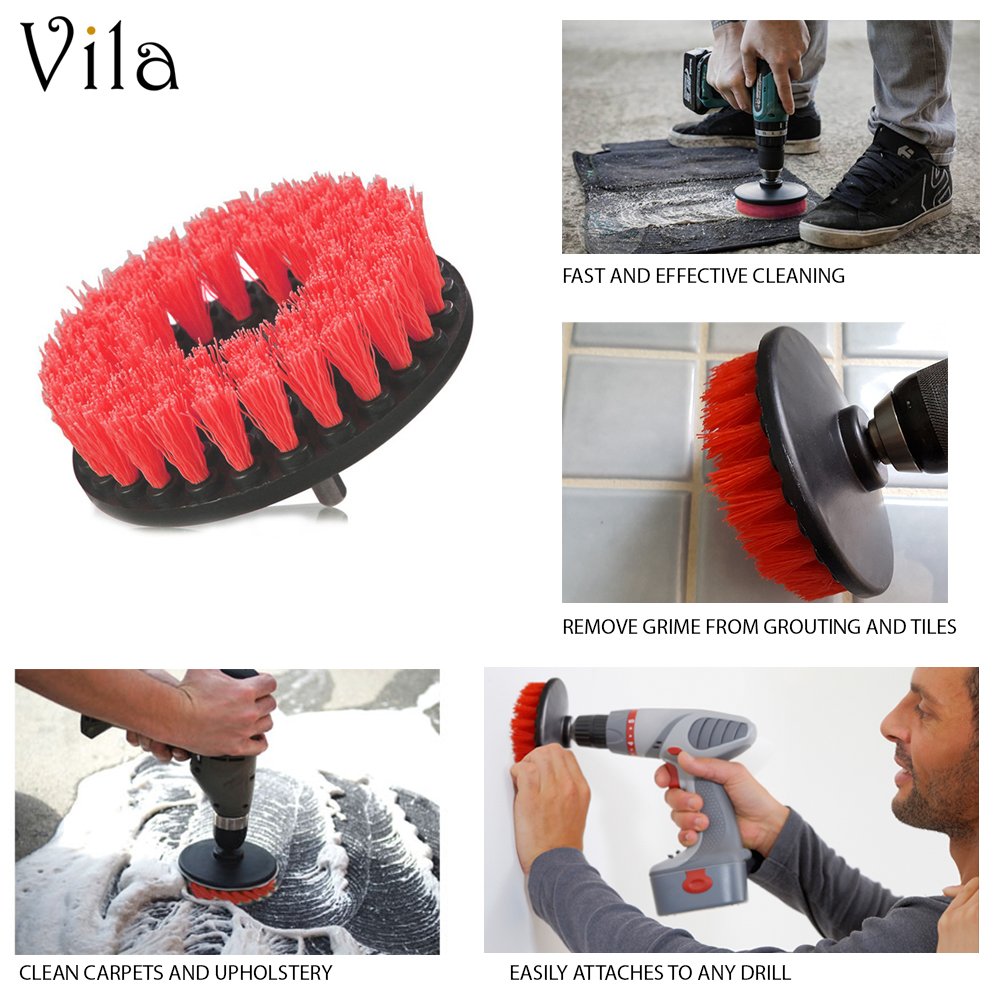 Drill Brush by Vila - Attaches to Any Drill - Effectively Removes Carpet Stains, Bathroom and Tile Grime - Save yourself Time and Energy with this cleaning tool