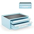 WORKPRO 12.5" Mini Tool Box with 2 Drawers & 1 Open Top Storage, Small Metal Tool Chest with PVC Liners & PP Feet Pads, Cold Rolled Steel Toolbox with Drawer Liners & Magnetic Tabs