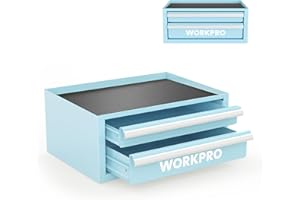 WORKPRO 12.5" Mini Tool Box with 2 Drawers & 1 Open Top Storage, Small Metal Tool Chest with PVC Liners & PP Feet Pads, Cold Rolled Steel Toolbox with Drawer Liners & Magnetic Tabs