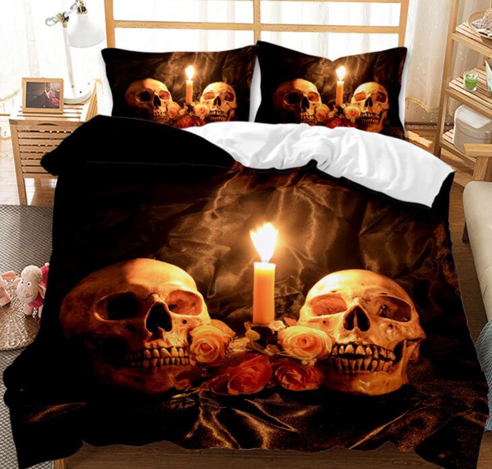 CXYXHW Skull Bedding Duvet Cover Set,3D Skeleton Print Soft Microfiber Bedroom Duvet Set Bedding Set with 2 Pillowcase,for Teens and Adults. (KL1, King)