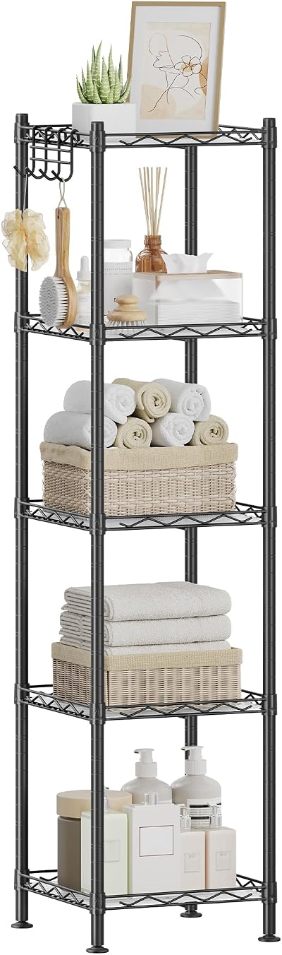 SONGMICS Bathroom Shelf 5-Tier Metal Rack 100 kg Load 123.5 cm Black