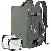 Hanples Travel Backpack as Personal Item Travel bag Flight Approved, 35L Carry on Backpack, 17 Inch Laptop Backpack, Waterproof Backpack, Casual Bag with 2 Toiletry Bags (Olive Green)