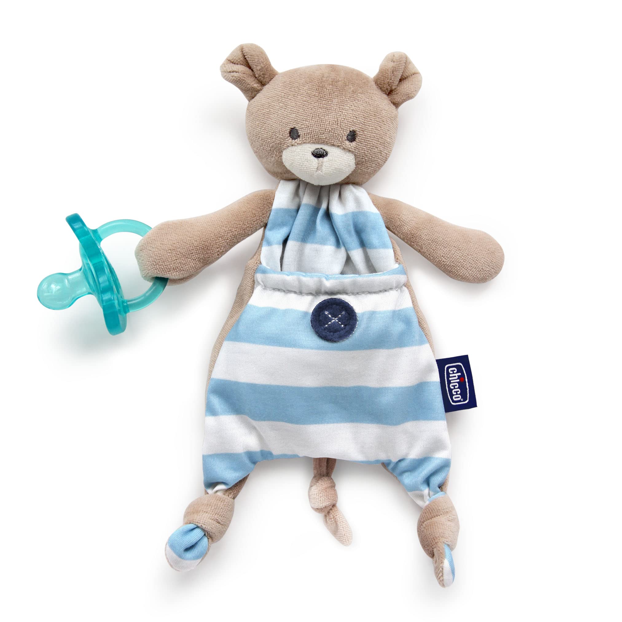 Photo 1 of Chicco Pocket Buddies Soft Pacifier Holder-Lovey, Soothing Plush Toy Animal 0m+, Blue Bear