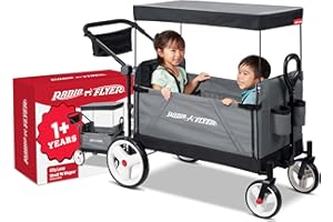 Radio Flyer City Luxe Stroll ‘N Wagon, Grey Push Wagon with Parent Caddy and Internal Storage Pockets, Folding Wagon for 1+ Y