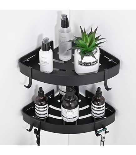 NearMoon Shower Caddy 2-Pack – No-Drill 304 Stainless Steel Shelves With Hooks, Brushed Nickel Finish - View #9