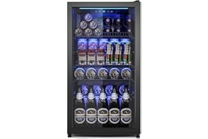Tehanld Beverage Fridge, 130 Can Mini Fridge With Glass Door, Beverage Cooler Refrigerator, Wine Drink Beer Cooler, Adjustable Shelves & Digital Temperature Display